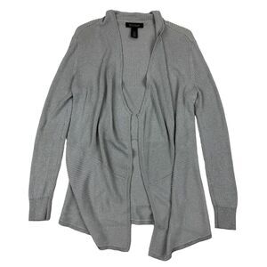 White House Black Market WHBM Silver Metallic Open Front Waterfall Cardigan Sz S